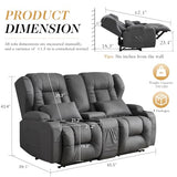 Loveseat Recliner Sofa,RV Wall Hugger Recliners for Small Spaces,Reclining Loveseat Sofa Recliner with Cup Holders/Lumbar Pillows,RV Furniture (Gray, Loveseat with Console)