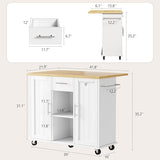 Shintenchi Kitchen Island with Storage, Bar Cart Cabinet Island Table on Wheels, Rolling Microwave Cart for Kitchen with Drop Leaf, Drawers, Towel Rack, Seating Area for Dining Room, White Shintenchi