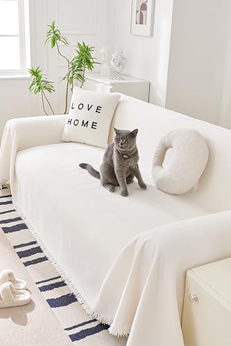 DreDecor White Couch Cover for Dogs Washable,Sofa Covers Washable,Chenille Loveseat Covers, Sofa Covers for 2 Cushion Couch,Soft Sofa Slipcovers and Furniture Covers for Sofa and Loveseat,71" X 118" DreDecor