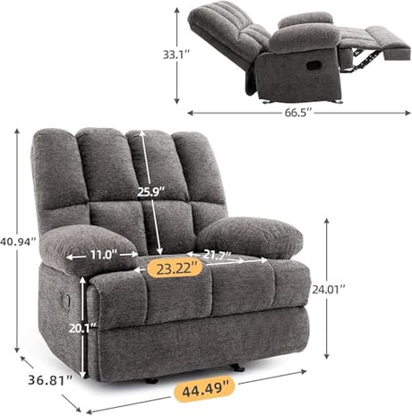 WILLOVE Oversized Recliner Chair, Rocking Recliners, Overstuffed Soft Big Man Manual Rocker Recliner, Extra Large Living Room Chair 350 LBS Capacity, Limestone, XL WILLOVE
