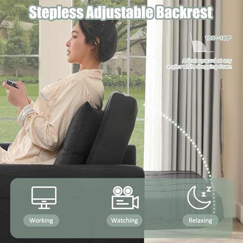 GOSUHI 52" Sleeper Sofa with Pull-Out Bed, 3-in-1 Convertible Sofa Bed, Set of Loveseat with Stepless Adjustable Backrest and Side Pocket, for Living Room Dorm Apartment, Linen, Black GOSUHI