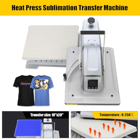 Auto Heat Press Machine, 16 ‘x20’ Clamshell Heat Press with Digital Control Panel, 1600W Digital Sublimation Printer for T-Shirts, Puzzles, Mouse Pads, Pillows njxbrek