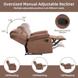IOMOR Manual Recliner Chair with Overstuffed Arm and Extra-Padded Back, Breathable Fabric Reclining Chair for Adults, Single Sofa for Living Room, Bedroom (Fabric Brown)