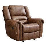 CANMOV Rocker Recliner Chair, Leather Recliner Chair with Overstuffed Backrest and Armrests, Manual Single Sofa for Living Room,Bedroom, Nut Brown