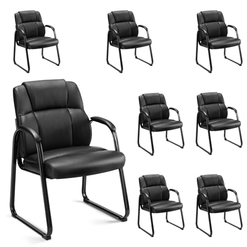 DUMOS Office Desk Guest Chair Set of 8, Leather Waiting Room Chairs with Padded Arms for Elderly Home Reception Area Conference Room Lobby Side breakroom DUMOS