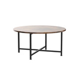 SUPER DEAL Round Coffee Tables w/ 32 Inch Rustic Wooden Surface Top and Sturdy Metal Legs Industrial Cocktail Table for Living Room, Rustic Brown SUPER DEAL