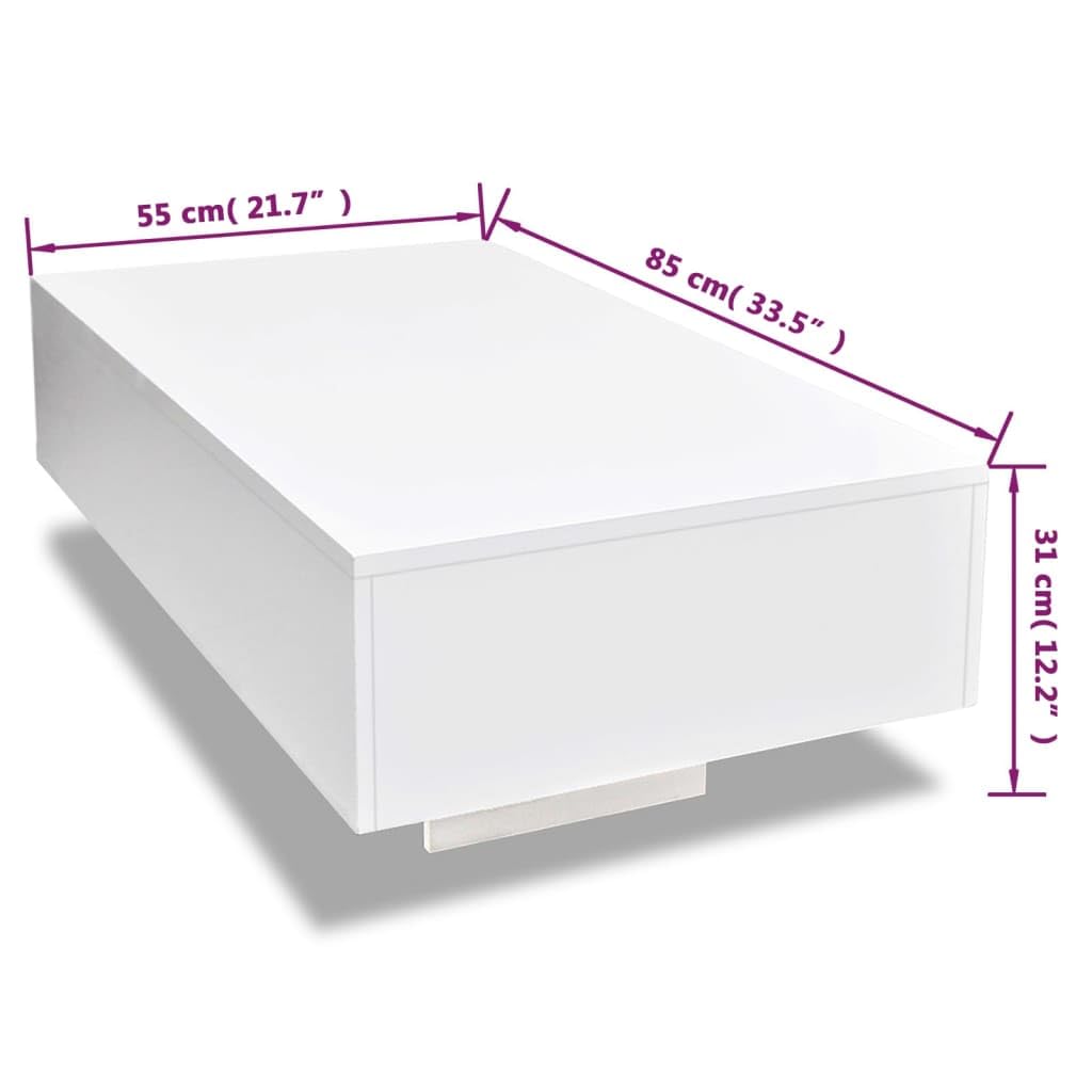 vidaXL Modern Coffee Table in High Gloss White - Rectangular Table for Living Room, Easy to Clean MDF, 33.5" x 21.7" x 12.2" vidaXL