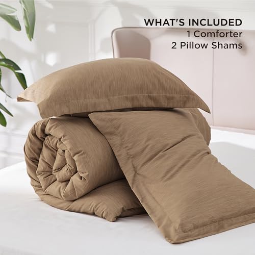 Bedsure Queen Comforter Set - Brown Soft Bedding for All Seasons, Cationic Dyed Bed Set, 3 Pieces, 1 Queen Size Comforter (90"x90") and 2 Pillow Shams (20"x26"+2") Bedsure