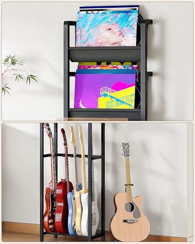 CHOEZON 70.5"H Multi Guitar Stand, Guitar Rack Record Player Stand Sturdy and Space-Saving, Guitar Display Holds 6 Instruments, Retro Industrial Style, for Home, Studio, Rustic Brown and Black TCJ18BF CHOEZON