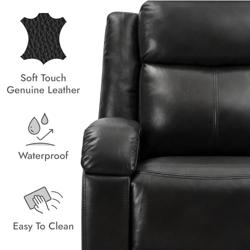 Watson & Whitely Genuine Leather Power Recliner Chairs for Adults, Wall Hugger RV Recliner with Power Headrest & Charging Ports, Electric Recliner Sofa Chair for Living Room, Black