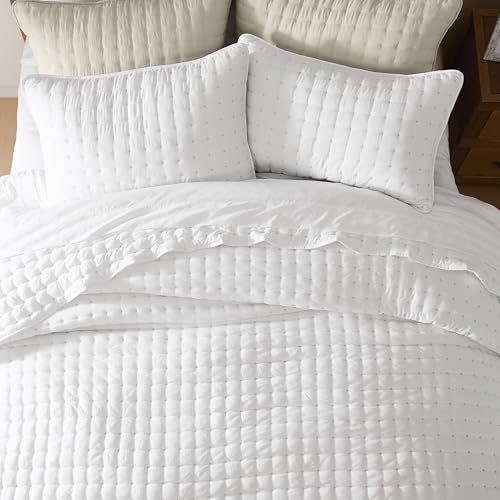 WDCOZY White King Size Quilt Bedding Sets with Pillow Shams, Lightweight Soft Bedspread Coverlet, Quilted Blanket Thin Comforter Bed Cover, All Season Summer Spring, 3 Pieces, 104x90 inches WDCOZY