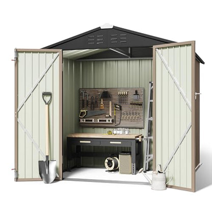 Greesum Outdoor Storage Shed 6 x 4 ft. Utility Tool Shed Metal Storage Garden Shed with Door & Lock for Patio Storage, Brown