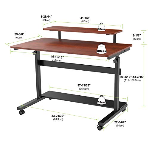 EUREKA ERGONOMIC Height Adjustable Standing Desk, Mobile Desk with Detachable Hutch 41", Teak EUREKA ERGONOMIC
