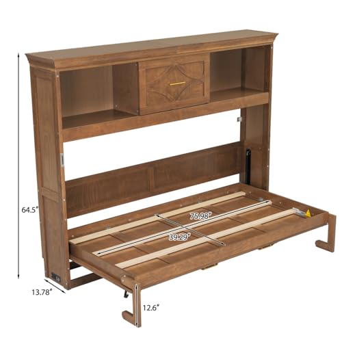 KALALLA Twin Size Horizontal Murphy Bed with 2 Storage Cabinets and Drawer, Murphy Bed Cabinet with 2 Outlets & 2 USB Ports for Kids, Boys, Girls, Adults, No Box-Spring Needed, Space Saving, Wood KALALLA