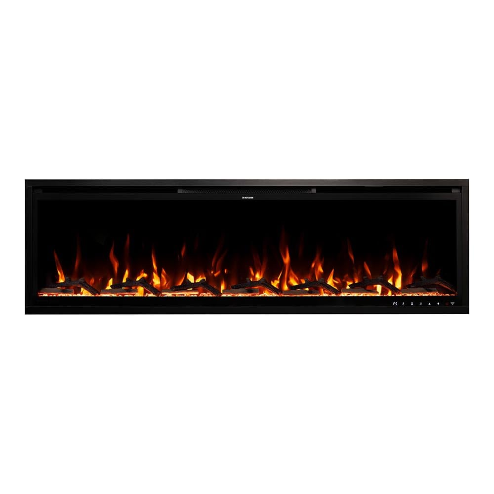 Modern Ember Aerus Slim 60 Inch Smart Linear Electric Fireplace | Recessed in-Wall or Wall-Mount | LED Multiple Flame Colors | Works with Wi-Fi App, Alexa, Google | 4.25” Profile | Remote Included