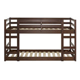 Walker Edison Walnut Solid Wood Twin over Twin Bunk Bed with Integrated Ladder and Guardrails Walker Edison