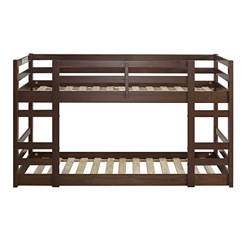 Walker Edison Walnut Solid Wood Twin over Twin Bunk Bed with Integrated Ladder and Guardrails - WoodArtSupply