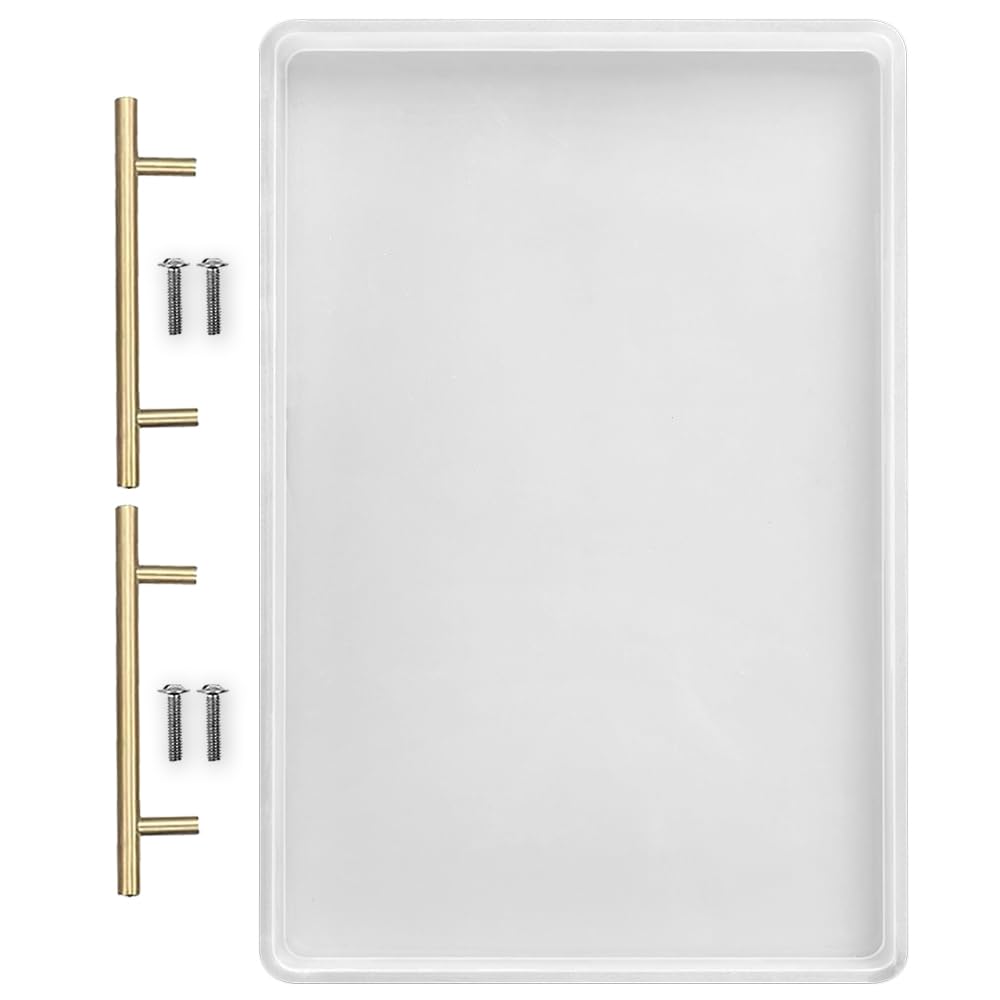RESINWORLD 14" x 9" x 0.5" XL Large Rectangle Mold, Sturdiness Deep Serving Tray Mold with Gold Handles, Wedding Flower Mold for Resin ResinWorld