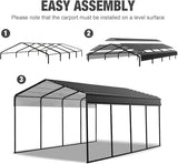 Big RED 10X15FT Metal Carport, Heavy Duty Steel Carport, Portable Garage with Enhanced Metal Frame, Outdoor Car Shelter for Car and Tractors BIG RED