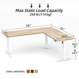 TIQLAB 75 x 61 inch L Shaped Standing Desk Adjustable Height, Electric Corner Standing Desk, Sit Stand Computer Table with Splice Board, Maple TIQLAB