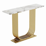 GDFStudio 43.3" Modern Console Table, Narrow Wooden Entryway Table with Imitation Marble Top and Gold Metal Base, Accent Sofa Table Behind Couch for Living Room Foyer Hallway, White+Gold GDFStudio
