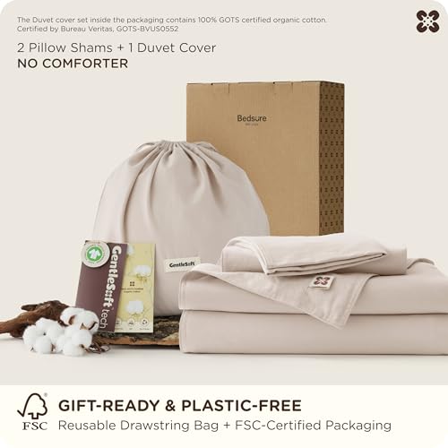 Bedsure Cotton Duvet Cover King, 100% GOTS Organic Cotton Duvet Cover Set, Fair Trade Certified King Bedding Set, Eco-Friendly, Ultra-Soft, Breathable Home Bedding for All Seasons(Linen, 104"x90") Bedsure