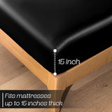 VACVELT 3-Piece Satin Fitted Sheet Set King Size, Black Bottom Bed Sheet with 2 Pillowcases, Similar to Silk Sheets, Luxury & Silky Bedding Set, 15 Inch Deep Pocket VACVELT