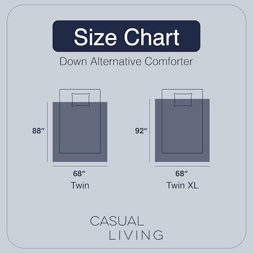 Casual Living Twin XL Duvet Insert Comforter Cooling Blanket Lightweight Hypoallergenic Reversible White Comforter Fluffy Bedding Down Alternative Washable for College Dorm Essentials, Twin XL, White CASUAL LIVING