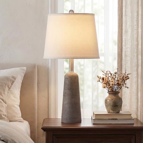 Rinweey 24" Modern Concrete Table Lamps Set of 2, Faux Stone Bedside Lamps for Bedroom, Travertine Inspired Nightstand Lamps for Living Room End Table, Gray (2 LED Bulbs Included) Rinweey