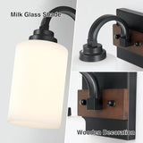 Mecgirn 1-Light Milk Glass Wall Sconces, Farmhouse Vanity Light Fixtures for Bathroom, Black and Wood Wall Lighting, Wall Sconce for Hallway, Entryway, Bedroom, Living Room Mecgirn