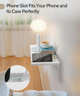 Mazjoaru White Floating Nightstand 16inch, Modern Natural Pine Wood Night Stand Floating Wall Shelves with Phone Slot, Cord Holes, Small Narrow Nightstands Bedside Tables for Bedroom Dorm Bedside Mazjoaru