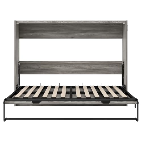 RuiSiSi Modern Metal Horizontal Murphy Bed, Full Size Lift Up Murphy Bed Cabinet, Hidden Wall Bed Foldable Horizontal Murphy Bed for Guest Room, Space Saving, Gray RuiSiSi