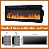 50" Smart Electric Fireplace Wall Mount, 1500w Heater with Remote Control & Timer, 12 Color LED Flame Effect, Touch Screen, for Living Room Bedroom Indoor Use PeacefulHues