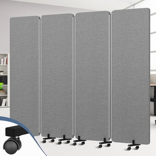 Room Divider Privacy Soundproof Panel with Wheels, 4 Panel Wall Divider (Aluminum Frame) for Room Partition, Folding Room Dividers Space Separation Office Cubicle Wall Sound Proof Partition Divider HOMSCREENER