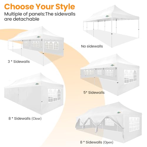 COBIZI 10x30 Pop up Canopy with Roller Bag & 8 Removable Sidewalls, Canopy Tent for Parties, Wedding, and Commercials, Waterproof and Instant Shelter UV50+ Outdoor Gazebo with 4 Sandbags(White) COBIZI