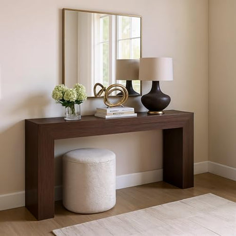 Plank+Beam Grand Console Table, 66 Inch Modern Solid Wood Sofa Table, Narrow Entryway Table for Hallway, Behind The Couch, Living Room, Foyer, Walnut Wirebrush Plank+Beam
