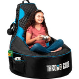 Throne Boss Gaming Bean Bag Chair for Kids [Cover ONLY No Filling] - High Back Beanbag for Boys, Girls, and Gamers with Cup Holder (Black/Blue) Throne Boss