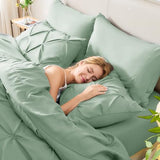 CozyLux Twin Comforter Set with Sheets Sage Green, 5 Pieces Pintuck Bed in A Bag, Twin Bed Set Gift for Family, Pinch Pleat Bedding Set with Comforter, Sheets, Pillowcase & Sham CozyLux