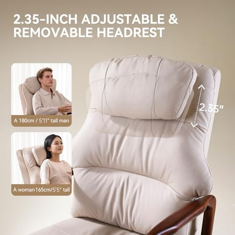 EMIAH M7 Power Recliner Chair for Adults with Adjustable Lumbar Support & 5-Min Rhythmic Stretch, 160° Reclining Faux Leather Accent Chair with Adjustable Headrest for Living Room Home Theater(Beige) EMIAH