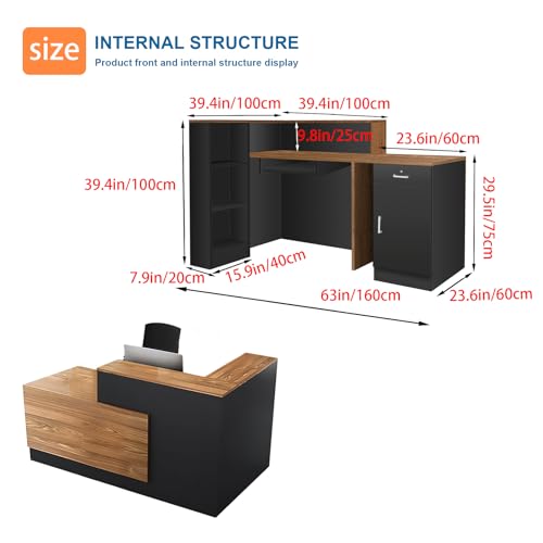 L Shaped Reception Desk with Counter, Professional Checkout Counter & Salon Reception Desk, Heavy-Duty Modern Reception Counter for Office Hotel Restaurant Retail Store (A,Right 63in) ZGXYTSX