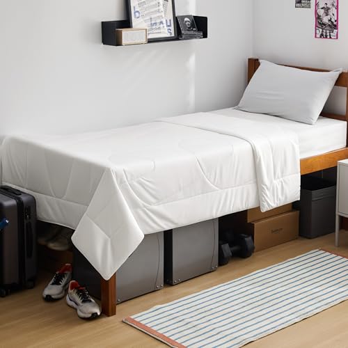 Bedsure Cooling Comforter Twin Size - GentleSoft Moisture Wicking Cooling Blanket for Hot Sleepers, Breathable Lightweight Duvet Insert, Dual-Sided Summer Blanket, White, 68x88 Inches Bedsure