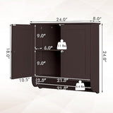 Tangkula Bathroom Cabinet Wall Mounted, Bathroom Medicine Cabinet with Bar&Double Door&Adjustable Shelf, Over The Toilet Storage Cabinet, Hanging Cabinet for Bathroom Laundry Kitchen (Brown) Tangkula