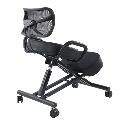 Ejoyous Kneeling Chair, Pneumatic Posture Correcting Knee Stool with Cushion Height Adjustable Rolling Orthopaedic Desk Stool for Banking Meeting Room Office Home Reception Ejoyous