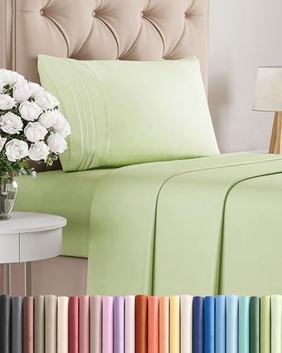 Twin XL Size 3 Piece Sheet Set - Comfy Breathable & Cooling Bed Sheets Set - Hotel Luxury Bedding for Women, Men, Kids, Teens, Boys & Girls - Deep Pockets & Wrinkle Free - Oeko-Tex - Light Sage Green CGK Unlimited