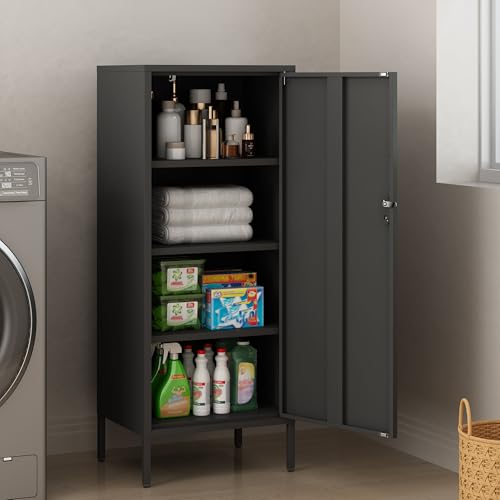 Steehoom Metal Locker Cabinet Lockable Bathroom Storage Cabinet Black 4 Tier Employee Lockers for Home, School, Office, Garage H49.21'' (Black) Steehoom