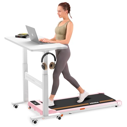 HitGo Mobile Standing Desk with Wheels, 32 inch Pneumatic Height Adjustable Desk for Walking Pad, Small Rolling Computer Workstation, Portable Sit Stand Desk for Home Office, 28-43" Tall, White HitGo