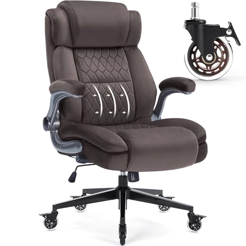 Large High Back Office Chair with Flip Arms- Executive Desk Chair with Locking Wheels, Adjustable Lumbar Support, Ergonomic Breathable Fabric Computer Chair Prevents Cats Scratching Xiuyu