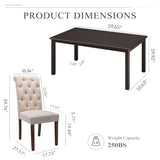 COLAMY 7-Piece Dining Table Set for 6, 60" Rectangular Wooden Kitchen Table with 6 Tufted Dining Room Chairs, Brown/Beige COLAMY