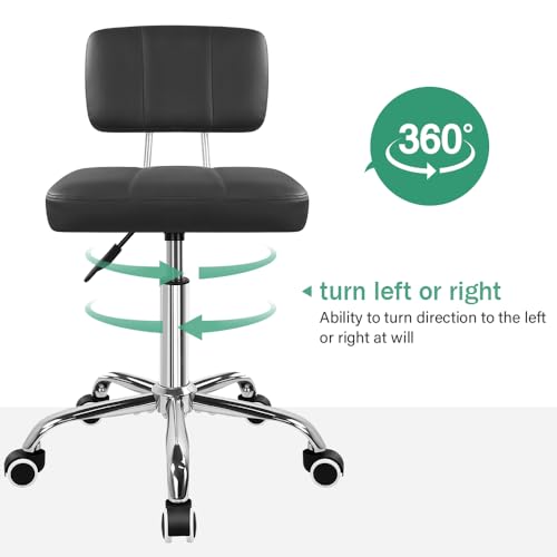 FURWOO Simple Square Office Chair with Back 360 Swivel Stool Chair with Wheels Height Adjustable Stool for Home Work Shop Task Spa Black FURWOO
