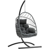 YITAHOME Hanging Egg Chair, Outdoor Patio Wicker Hammock Egg Chair Indoor with Cushion, Rattan Swing Chair 300lbs for Balcony, Garden Bedroom, Gray with Stand YITAHOME